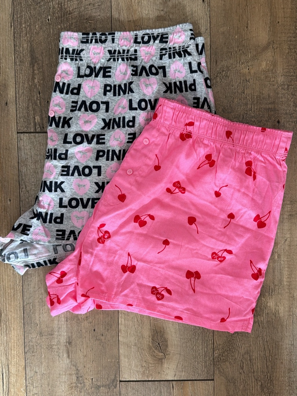 PINK Victoria's Secret Flannel Sleep Boxy Shorts (cherries, Love Pink) - Large